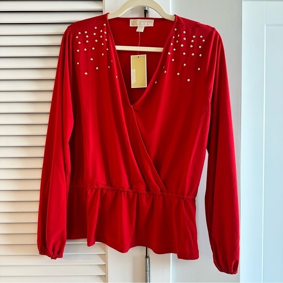 NWT Michael Kors Red Studded Blouse - Picture 1 of 8